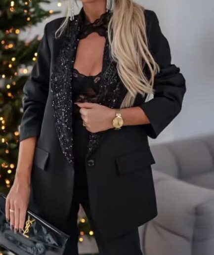 MARYNARKA DAMSKA Z CEKINAMI CZARNA