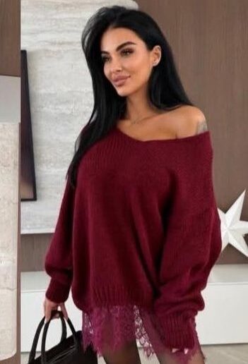 SWETER DAMSKI BORDOWY ZKORONKĄ