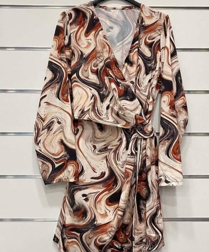 SUKIENKA DAMSKA KAWA Z MLEKIEM PRZEKŁADANA